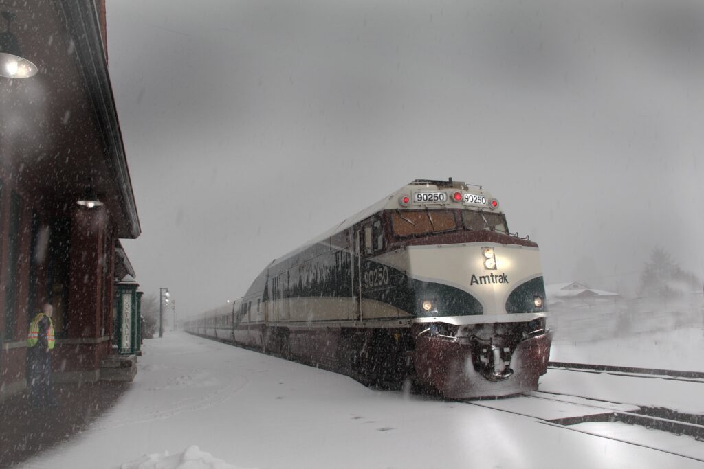 rail car in snow
